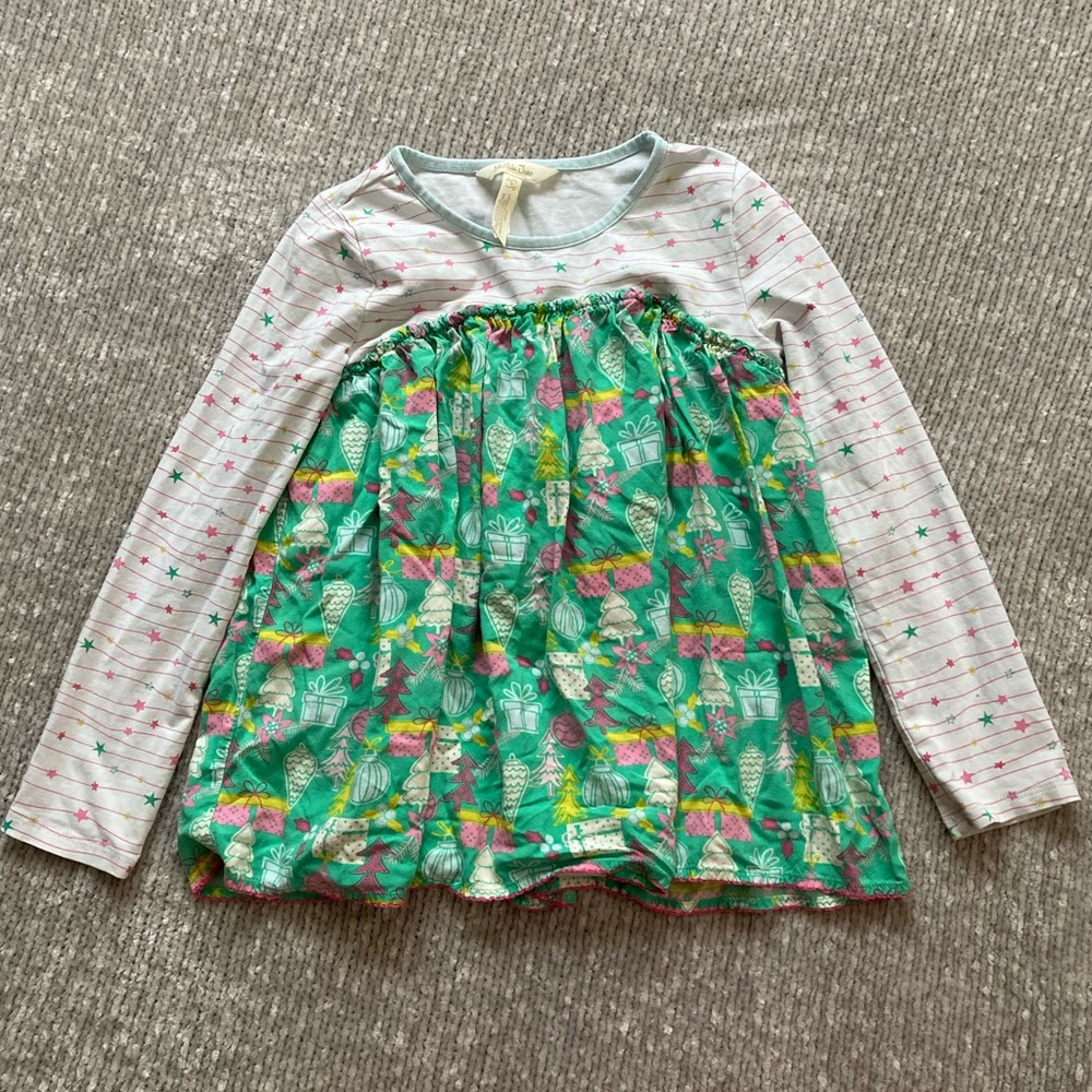 Matilda Jane Girls Size 8 Christmas Babydoll Top Trees Presents Ornaments